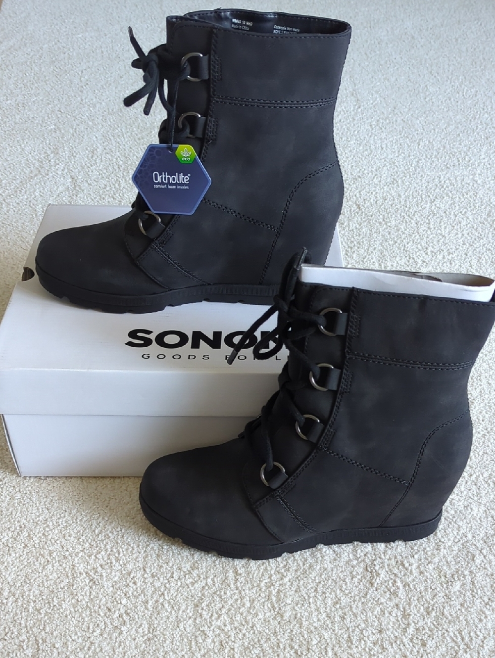 Black Lace-Up Wedge Ankle Boots